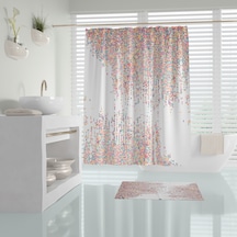 Renkli Noktalı Banyo Duş Perdesi-Tek Kanat Banyo Perdesi, 180x200cm Küvet Perdesi Çok Renkli