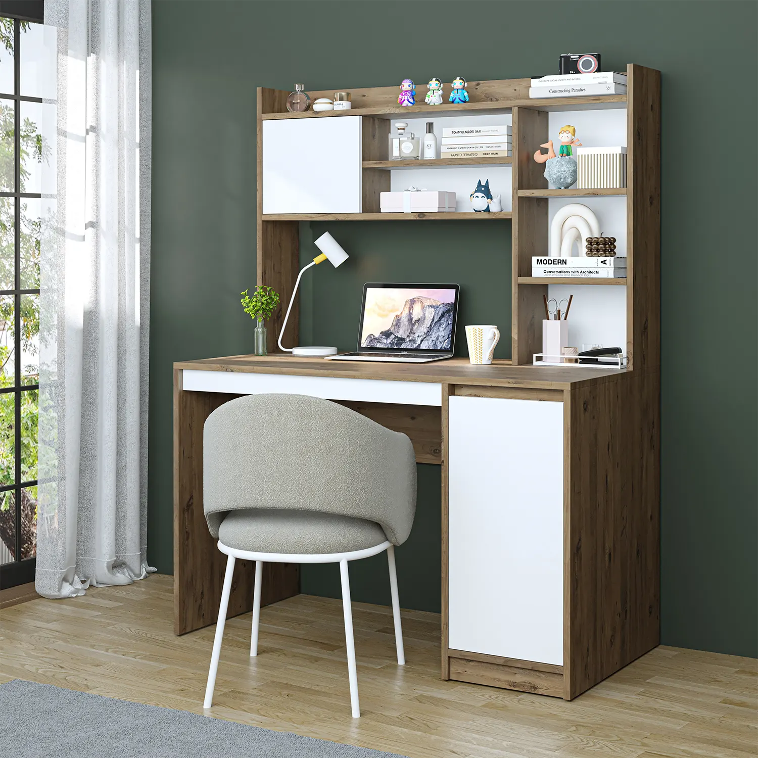 Mira Bilgisayar Masası, Raflı Çalışma Masası , Çalışma Ofis Masası, Ders Yemek Masası 60x120 Cm Atlantik Çam