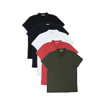 Erkek Regular Fit Polo Yaka 5li T-shirt Siyah
