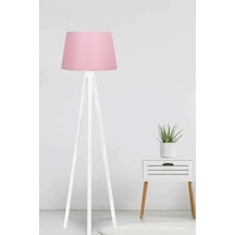 Pembe Konik Lambader 3 Ayaklı Ahşap Abajur Kumaş Ly591