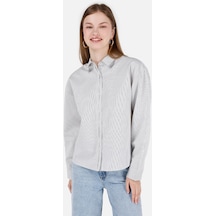 Colin's Colins Normal Kesim Shirt Yaka Çizgili Beyaz Kadın Uzun Kol Gömlek Cl1068914 Q1.v1 Ofw Beyaz