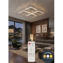 March Dekoratif Beyaz Kumandalı Plafonyer Led Avize-4'lü Geometrik Kare 3 Renk Yanma Özellikli