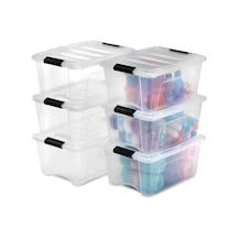 Kutu, Plastik Saklama Düzenleyici, 6'lı Paket, 6 X 15 L, Sabit, Klipsler, İstiflenebilir, Çok Amaçlı, Oturma Odası, Yatak Odası, Ofis, Kulübe - Ddntb-15 - Şeffaf