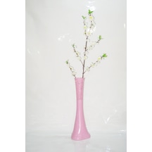 60 Cm Desenli Pembe Vazo Beyaz Bahar Dalı