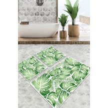 Pied Banyo Halısı Djt 3 Lü Set, Banyo Halısı , Banyo paspası yıkanabilir Yeşil