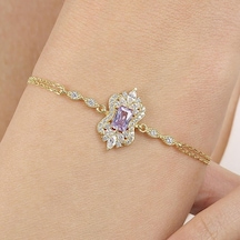 Lila Taşlı Asil Işıltı Klasiği Gold Renk Vintage Gümüş Bileklik