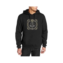 Burç Terazi Libra Baskılı Siyah Erkek Örme Kapşonlu Sweatshirt