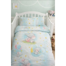 %100 Pamuk Bebek Nevresim Takımı Fil Desenli Turkuaz - 818093916 Turkuaz
