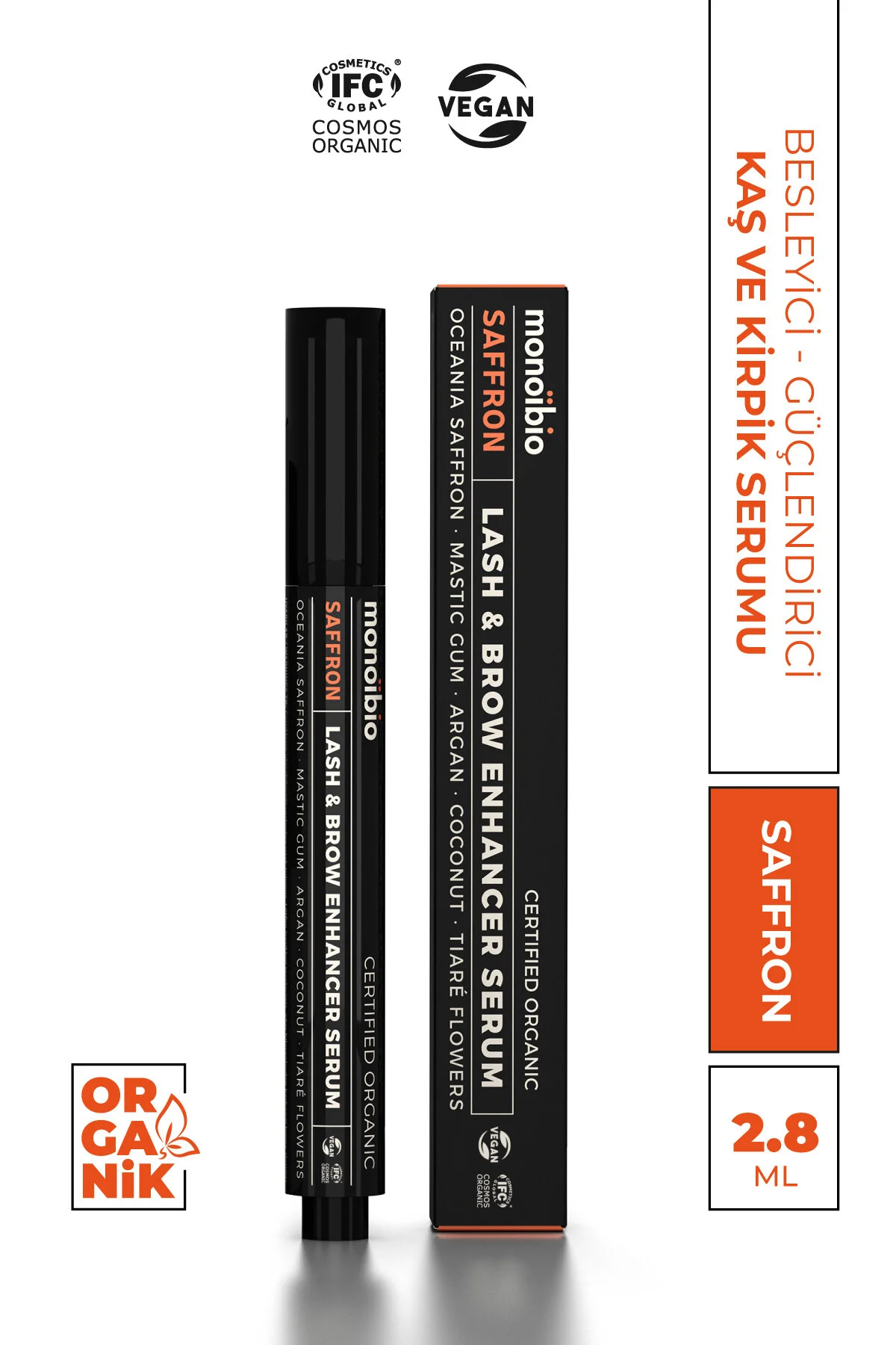 Monoibio Saffron Güçlendirici Organik Kaş Ve Kirpik Serumu - Kaş Dolgunlaştırıcı Kirpik Uzatıcı Bakım Yağı Şeffaf