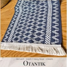 Otantik Lacivert Krem Fransız Dantel Detaylı Sehpa Örtüsü 40x140 Cm Dekoratif Model