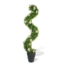 Yapay Ağaç Doğal Papatyalı Spiral Şimşir Ağacı 160cm Bambu Saplı Salon Bitkisi