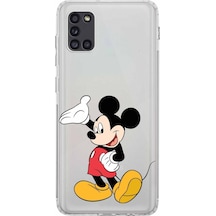 Samsung Uyumlu Galaxy A31 Kamera Korumalı Kapak Mickey Mouse Tasarımlı Şeffaf Kılıf Şeffaf