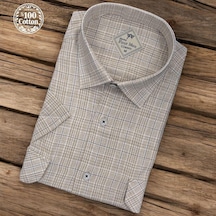 Linen Keten Klasik %100 Cotton Kısa Kollu Terletmeyen İki Cepli Kapaklı Camel Gömlek Regular Kalıp -10176 Camel