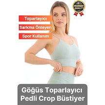 Svein Göğüs Toparlayıcı Sarkma Önleyen Gündelik Spor Kullanım İnce İp Askılı Pedli Çizgili Crop Büstiyer Mint