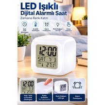 Led Aydınlatmalı Küp Saat Dijital Alarm Tarih Ve Sıcaklık Göstergeli - Lisinya Beyaz