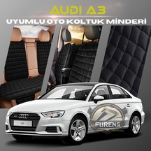 Audi A3 Siyah Renk Tay Tüyü Cepli & Terletmez Sırtlı Oto Koltuk Minder Seti - Koltuk Koruma Kılıfı Ön & Arka Tam Set