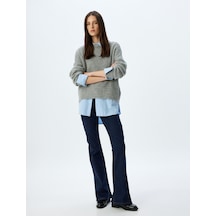 Koton İspanyol Paça Normal Bel Skinny Fit Düğmeli Kot Pantolon - Flare Jean Koyu İndigo 5wal40189md Dark Indigo İndigo