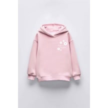 Kız Çocuk Lifes Garden Baskılı Kapüşonlu Manşetli Sweatshirt Pembe