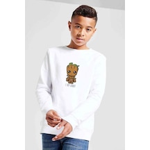 Tshirthane I Am Groot Baskılı Unisex Çocuk Beyaz Sweatshirt (534758045) Beyaz