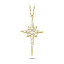 Kutup Yıldızı Altın Kolye 14K Gold Zirconia Tasarım 2Cm