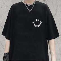 Startmore Smile Baskılı Beyaz Unisex Oversize Siyah