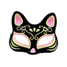 Siyah Renk Süet Kaplama Üzeri Pembe Sarı Simli Kedi Maskesi 17x14 Cm Çocuk