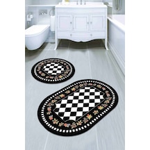 Siyah Çerçeveli Banyo Halısı Klozet Oval Paspas Seti Bs072n11