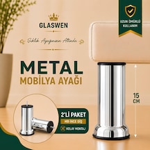 2 Adet Metal Destek Ayağı 15 Cm Krom Mobilya Kanepe Baza Koltuk Ünite Ayakları Metrik 8 Civatalı İnce Diş