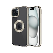 Apple Uyumlu iPhone 15 Kılıf Kamera Korumalı Logo Gösteren Omega Kapak Titanyum
