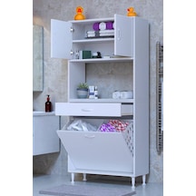 Eliusta Seris Sepetli Ve Çekmeceli Banyo Dolabı G:70 Cm Çok Amaçlı Beyaz Düzenleyici 70x173x32,5 Cm Dolap Beyaz