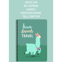 16x22 Cm 80 Yaprak Kareli Karton Kapak Telli Defter Gezginler Keskin Color Yeşil