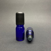 5 Ml Mavi Cam Roll-on Şişe , Siyah Bilyeli Kapaklı , Cam Esans Şişesi X 3 Adet