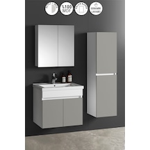 Çiğdem 55+35 Cm Beyaz-inox Balon Mdf Seramik Lavabolu Asma Banyo Dolabı Takımı