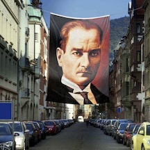 Mustafa Kemal Atatürk Portre Cephe Poster Bayrağı - 4x6 Metre 1