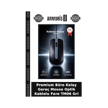 Premium Büro Kolay Gereç Mouse Optik Kablolu Fare Tm06 Gri