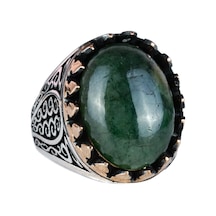 925 Ayar Katı Gümüş Erkek Yüzük Doğal Taşlarla - El Yapımı Şıklık Cabochon Zümrüt Taşı Gümüş