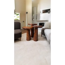 Simillo Wood Wooden Ahşap 3 Lü Set Fitilli Mantar Yan Sehpa Modern Fındık Renk Fiskos Kahverengi
