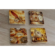 Köstekli Saatler Doğal Taş Bardak Altlığı 4'lü Set - Natural Stone Coasters - Taş Çok Renkli