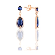 Gümüş Rose Safir Taşlı Damla Modeli Küpe N11.48220