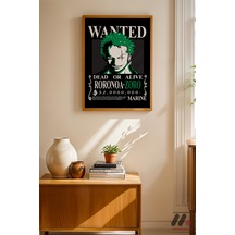 One Piece Zoro Wanted Poster, Ahşap Çerçeveli Duvar Tablosu - Anime Severlere Özel Hediye