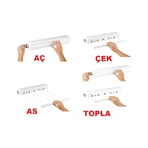 5 İpli, 4.2 Metre Beyaz Çek As, Otomatik Çamaşır Askısı Açılır Kapanır Çamaşır İpi, Çamaşır Kurutmalık -9022151658610 Beyaz