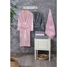 Güvenal Paris 12 Parça Kadife Güpürlü Bornoz Seti Bornoz Bornoz Takımı Çeyiz Seti 3 Çok Renkli