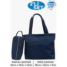 Tuttobene 2li Set Omuz Çantası Ve Makyaj Çantası Su Geçirmez Çok Gözlü Organizatör Lacivert