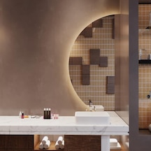 40x80 Cm Modern Yarım Oval Led Ayna Dokunmatik, Dim Edilebilir, 3000k Günışığı Sarı