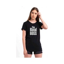 The Real Boss Baskılı Siyah Kadın Tshirt