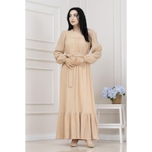 Sevitli Robalı Sahra Tesettür Elbise-krem-5505 Krem