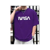 Medinenur Unisex Nasa Baskılı Siyah Tshirt Mor