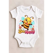 Babylimon Bee Happy Beyaz Kısa Kollu Çıtçıtlı Bebek Zıbını Beyaz - 930083757 Beyaz