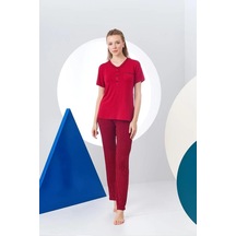 Pjs 24157 Kadın Çizgili Patlı Kısa Kol Pijama Takım 001