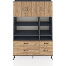 Hyperion Dolap 10 Raflı 4 Çekmeceli 3 Kapaklı 132x44x195 Antrasit-çam/çam Atlas Çam/atlas Çam